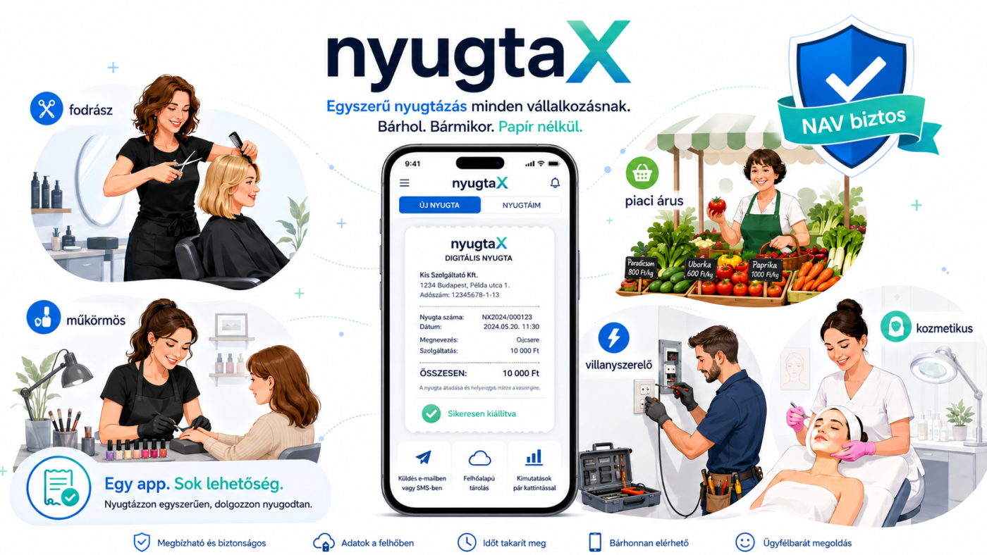 NyugtaX – nyugtázz telefonról néhány másodperc alatt, a NAV-adatszolgáltatást intézzük